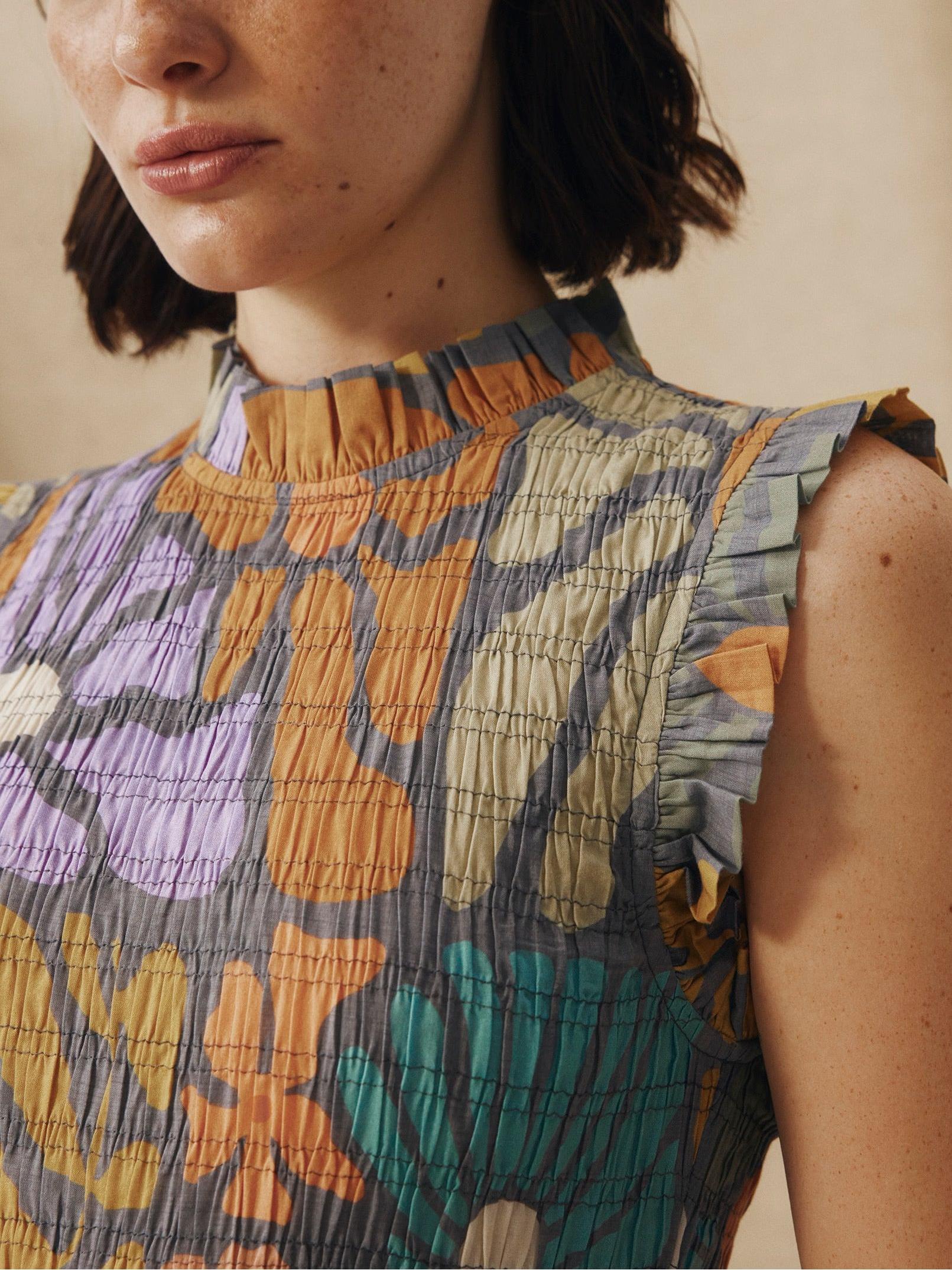 Multicolor Botanical Print Midi Dress