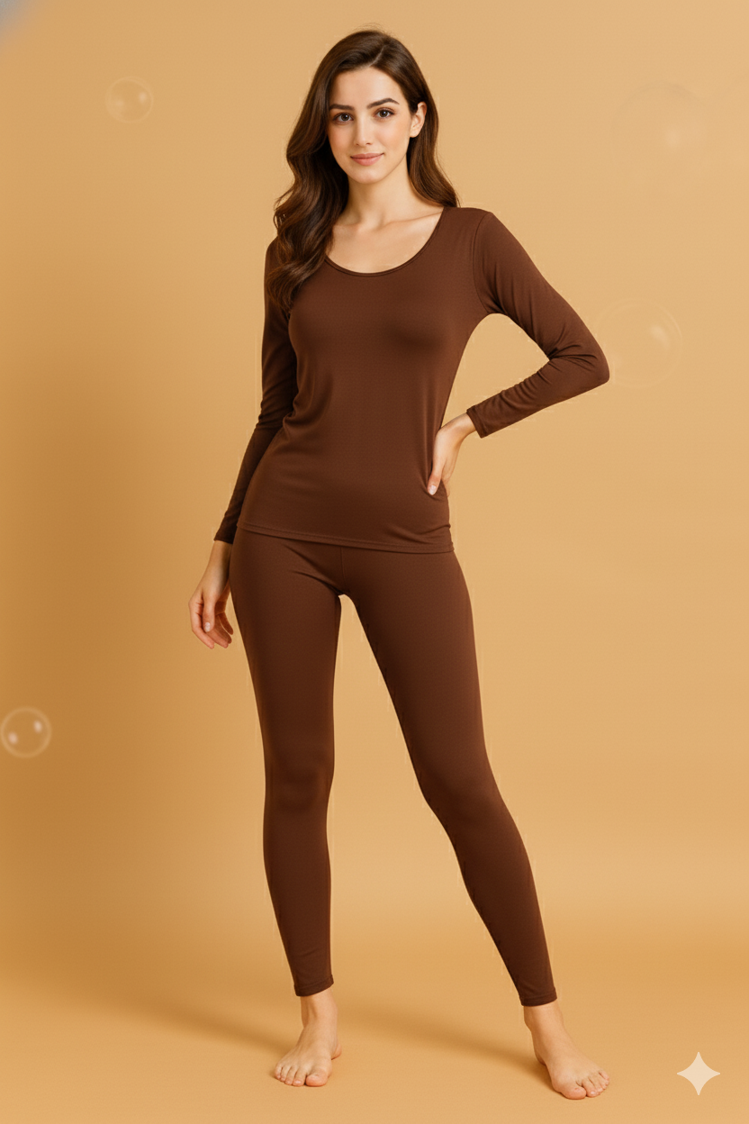 Flarixa Seamless 2-Piece Thermal Underwear Set for Women — First Layer Long-Sleeve Top & Long Johns (Thin Winter Thermo)