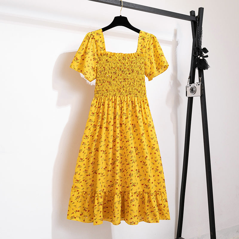Floral Chiffon Midi Dress with Elasticated Waist