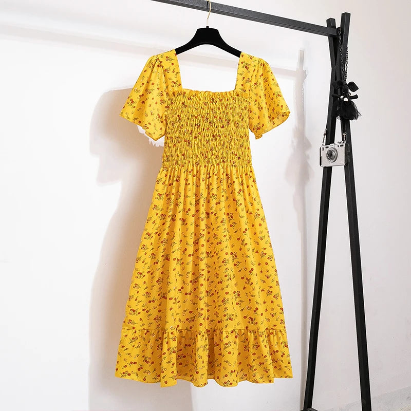 Floral Chiffon Midi Dress with Elasticated Waist