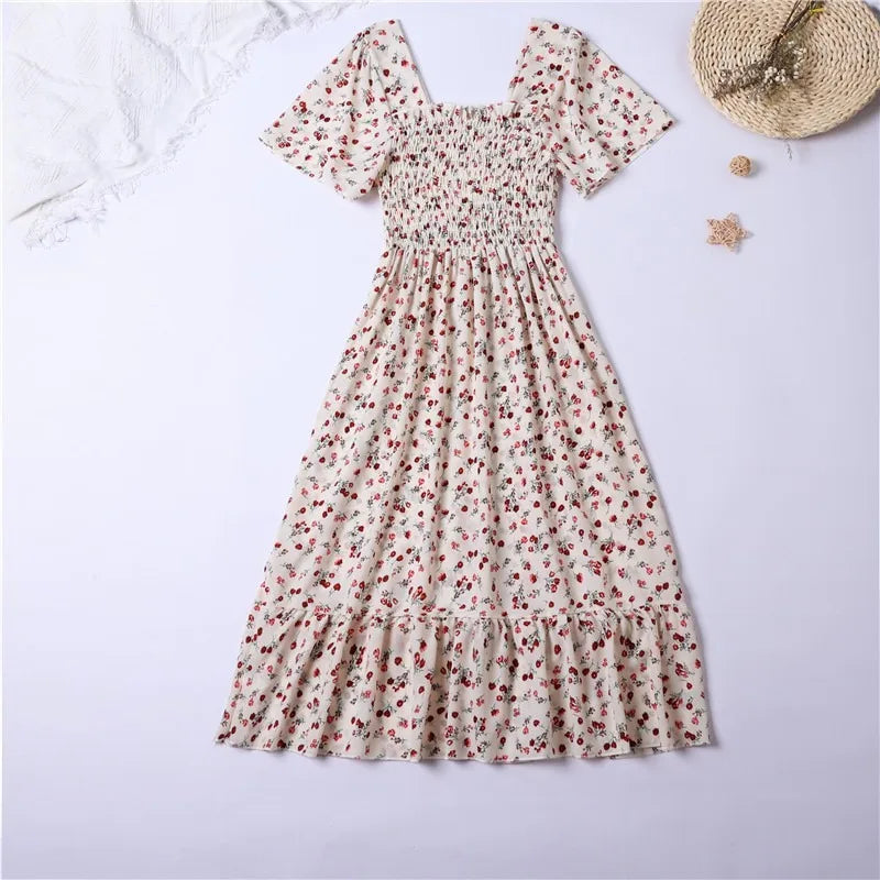 Floral Chiffon Midi Dress with Elasticated Waist