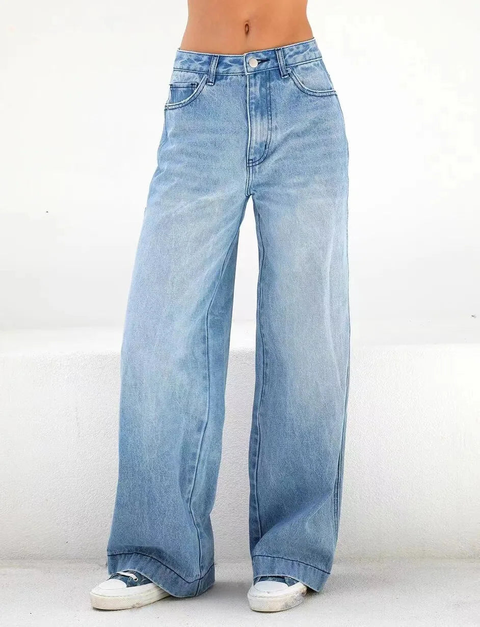Women’s Light Wash High-Waisted Wide-Leg Denim Jeans