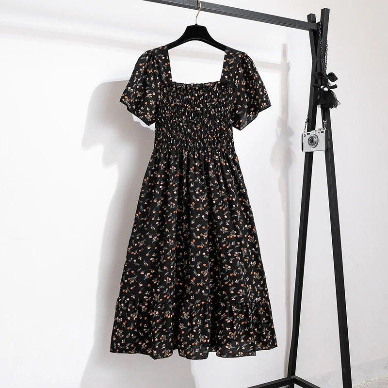 Floral Chiffon Midi Dress with Elasticated Waist