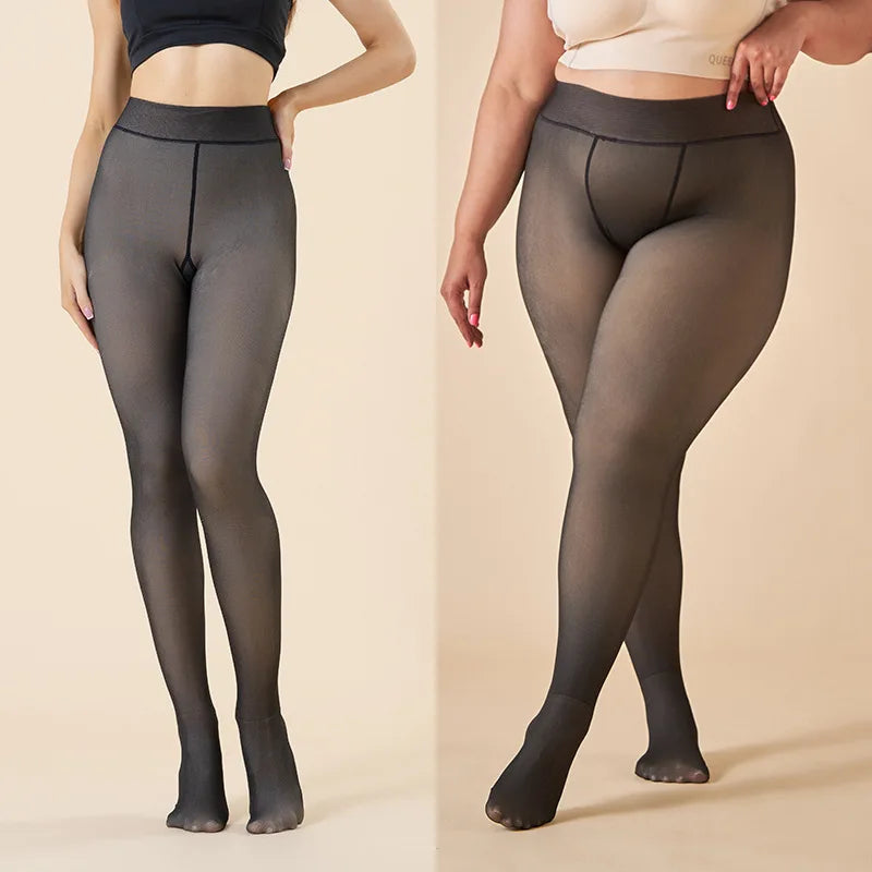 Thermal Fleece-Lined High-Waist Winter Tights for Women