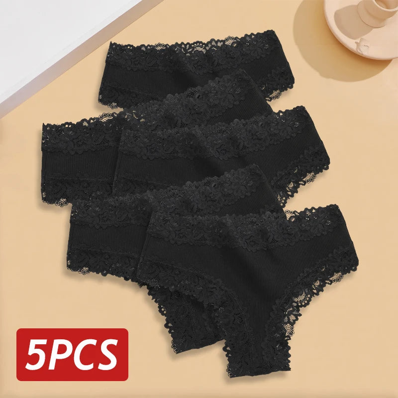 5-Piece Lace Seamless Cotton Brazilian Briefs Set for Women