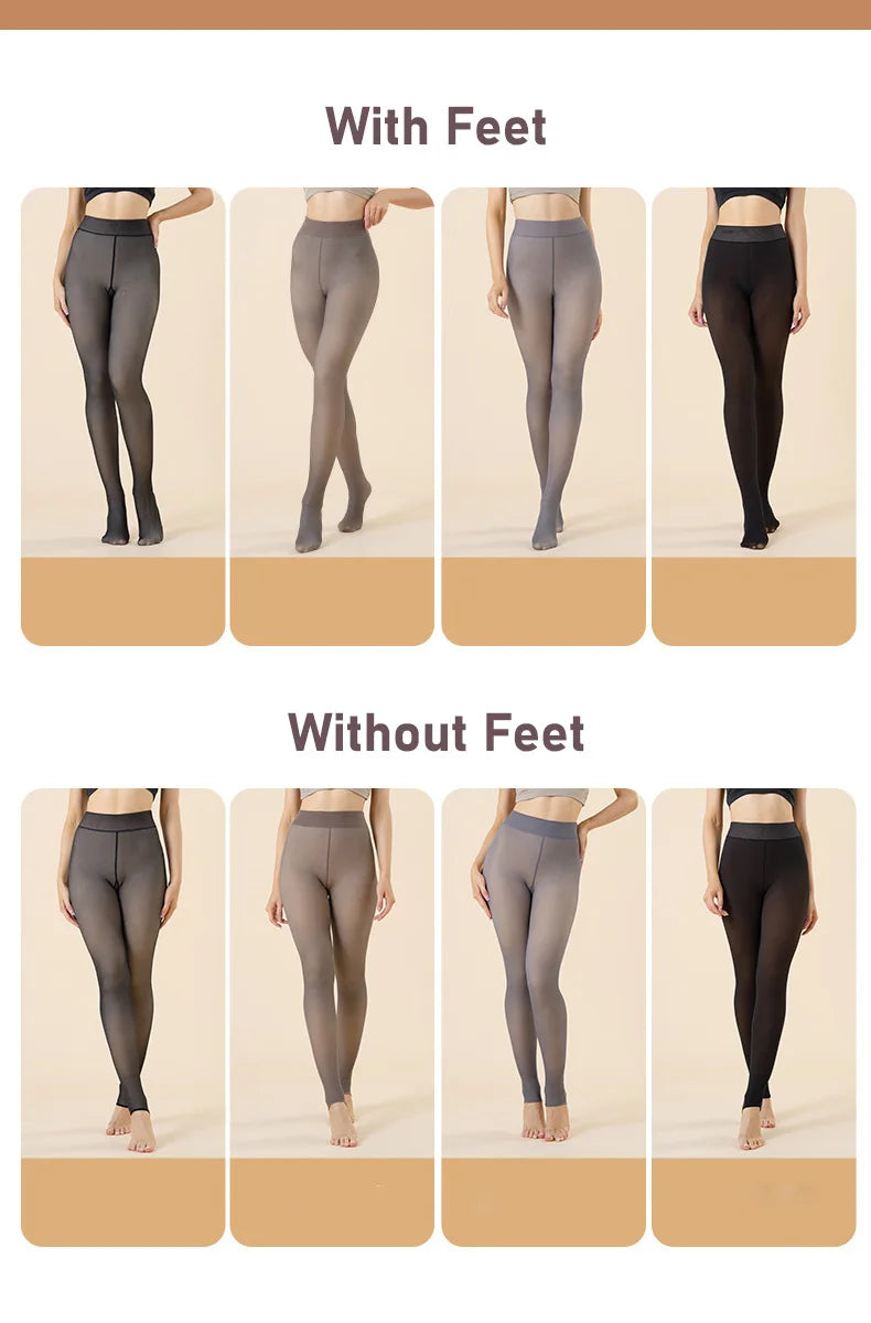 High-Waist Thermal Tights with Sheer Effect – Winter Warm Tights