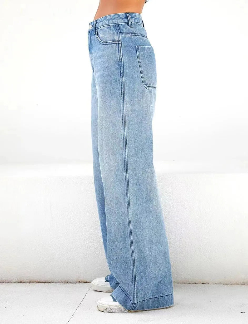Women’s Light Wash High-Waisted Wide-Leg Denim Jeans