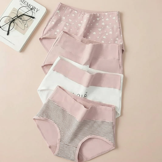 4-Pack High-Waist Cotton Women’s Briefs – Breathable, Fashion Print, Plus Size (M–5XL)
