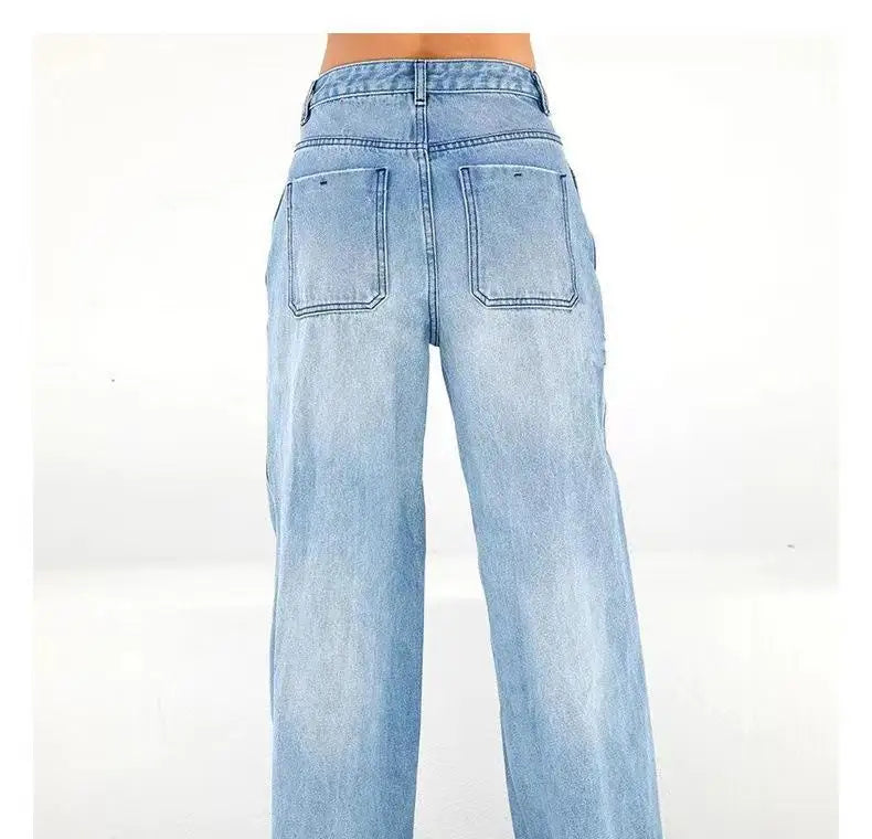 Women’s Light Wash High-Waisted Wide-Leg Denim Jeans
