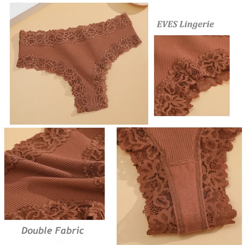 5-Piece Lace Seamless Cotton Brazilian Briefs Set for Women