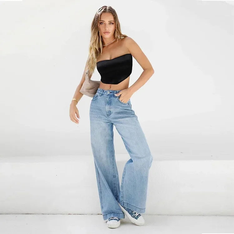 Women’s High-Waisted Wide-Leg Jeans – Relaxed Fit, Full Length (2025)