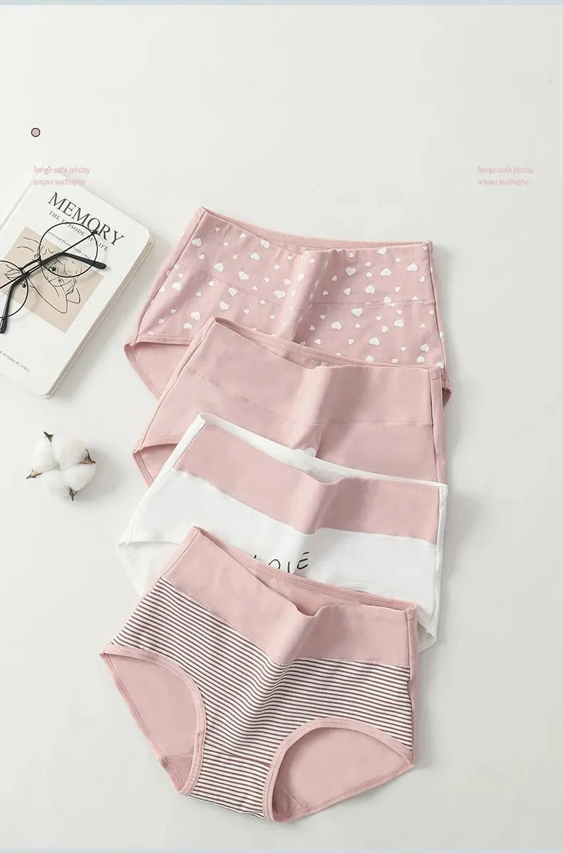 4-Pack High-Waist Cotton Women’s Briefs – Breathable, Fashion Print, Plus Size (M–5XL)