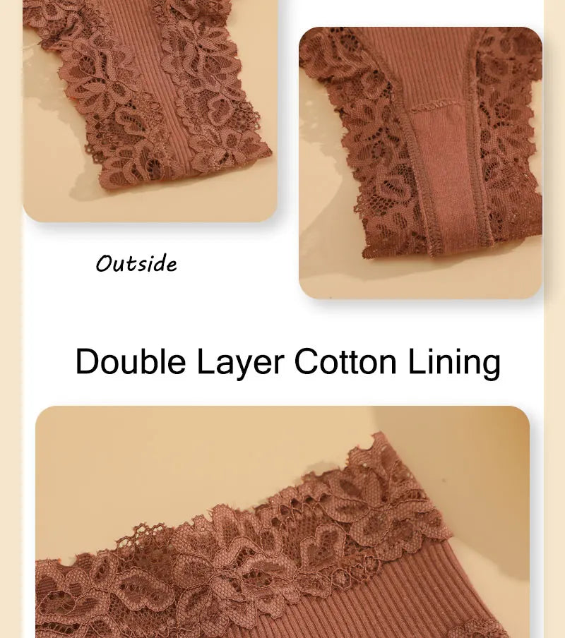 5-Piece Lace Seamless Cotton Brazilian Briefs Set for Women