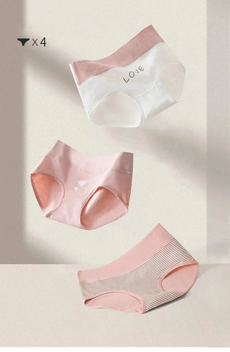 4-Pack High-Waist Cotton Women’s Briefs – Breathable, Fashion Print, Plus Size (M–5XL)