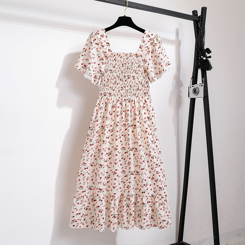 Floral Chiffon Midi Dress with Elasticated Waist