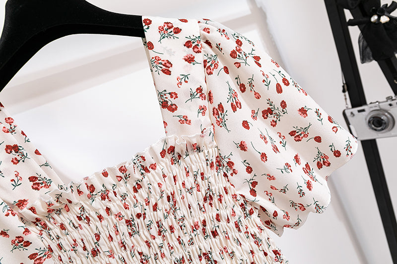 Floral Chiffon Midi Dress with Elasticated Waist