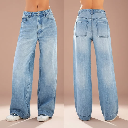Women’s High-Waisted Wide-Leg Jeans – Relaxed Fit, Full Length (2025)
